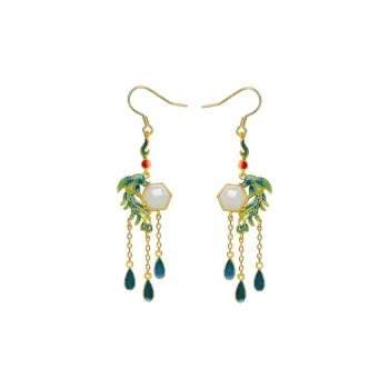 HENGTAIZHUBAO Hetian Jade Earrings Pale Greenish White Jade Women's