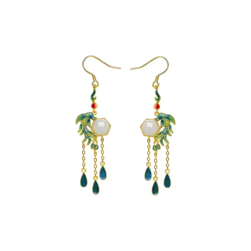 HENGTAIZHUBAO Hetian Jade Earrings Pale Greenish White Jade Women's-0