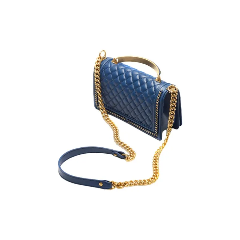CHANEL Calfskin With Gold Tone Metal Flap Bag Handbag, Shoulder Bag, Crossbody Bag Women's Dark Blue-2