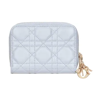 DIOR Lady Dior Lambskin Wallet Women's Light Blue