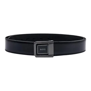 HUGO BOSS Cow Leather Belts Unisex Black Width 3.5CM