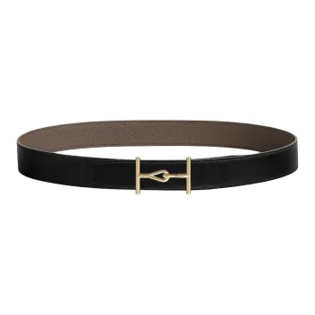 HERMES Calfskin, Stainless Steel Leather Belts Unisex Black 3.2CM