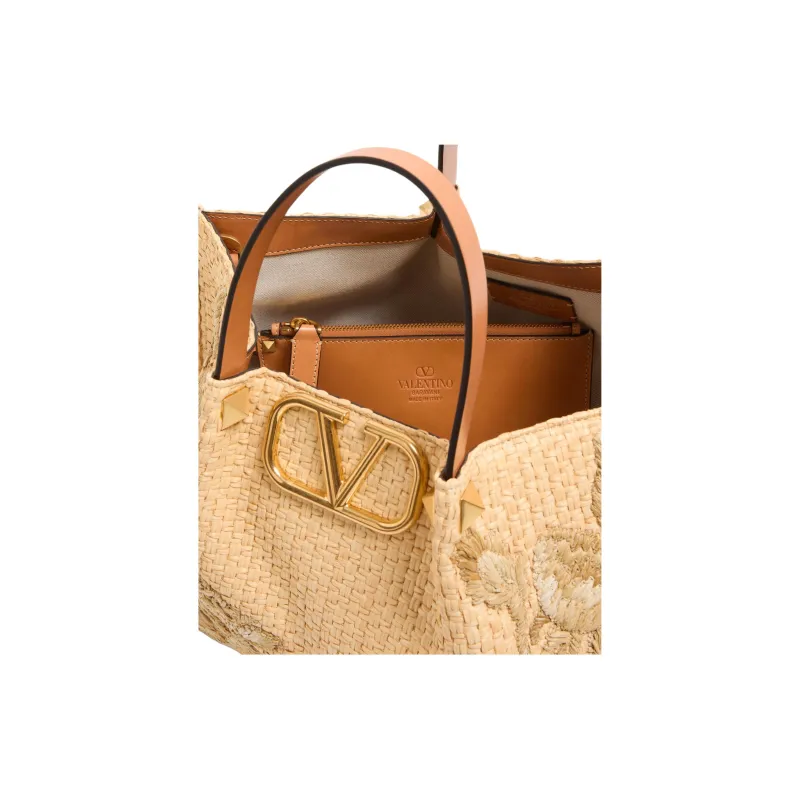 Valentino Raffia Tote Bag, Shopping Bag, Shoulder Bag, Handbag Medium Size Women's Natural-5