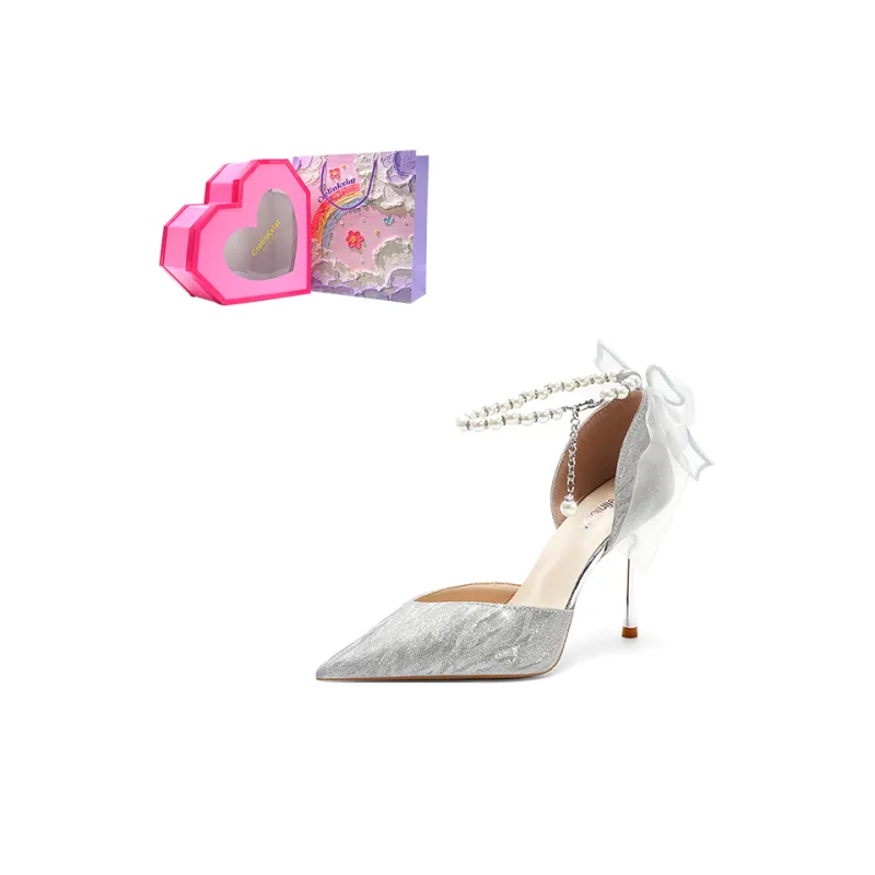 Crelinkxlat Slim Heel High Heels Women's Silver-8
