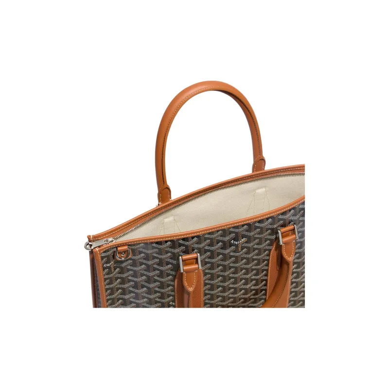 GOYARD Goyardine Canvas With Chevroches Calfskin Briefcase, Shoulder Bag, Crossbody Bag, Handbag Unisex Black & Brown-3