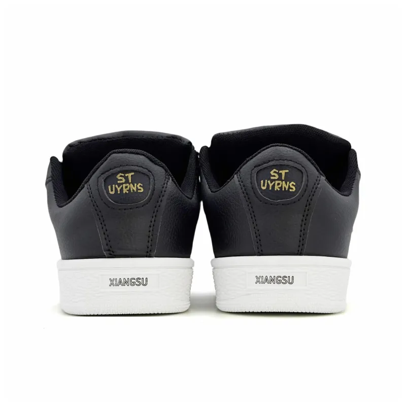 XIANGSU Trendy Versatile Classic Vintage Low-Top Skateboard Shoes Black Gold-9