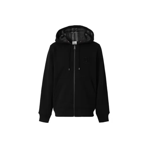 Burberry Letter Graphic Cotton Blend Zip Hoodie Black