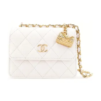 CHANEL WOC Embossed Calfskin With Grains Flap Bag Clutches Handbag Shoulder Bag Crossbody Bag Small Size Women's White