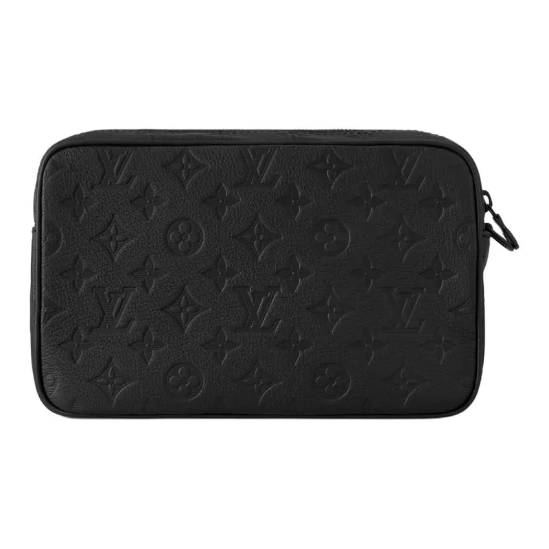 LOUIS VUITTON Embossed Calfskin Clutch Regular Men's Black-2