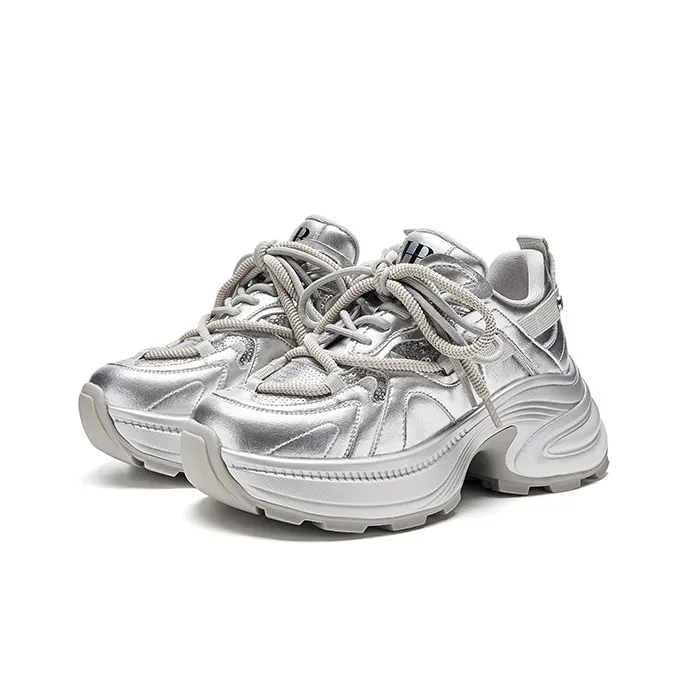 HR Slip Resistant Low Top Chunky Sneakers Women's Silver-2