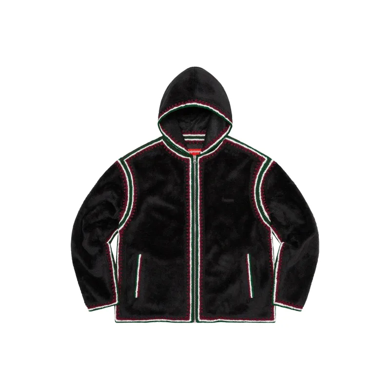Supreme Crochet Edge Hooded Zip Up Top-0