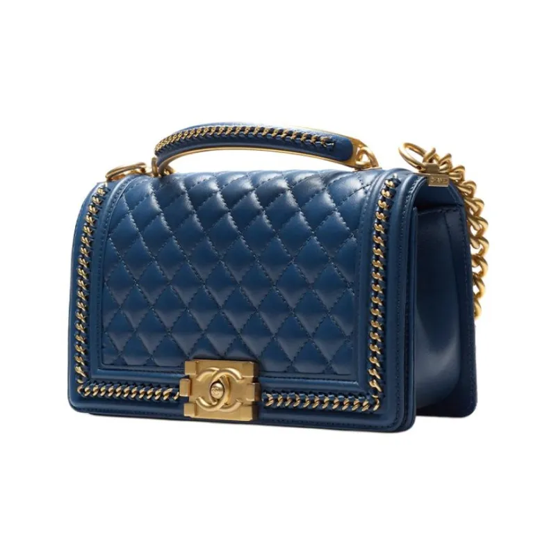 CHANEL Calfskin With Gold Tone Metal Flap Bag Handbag, Shoulder Bag, Crossbody Bag Women's Dark Blue-1