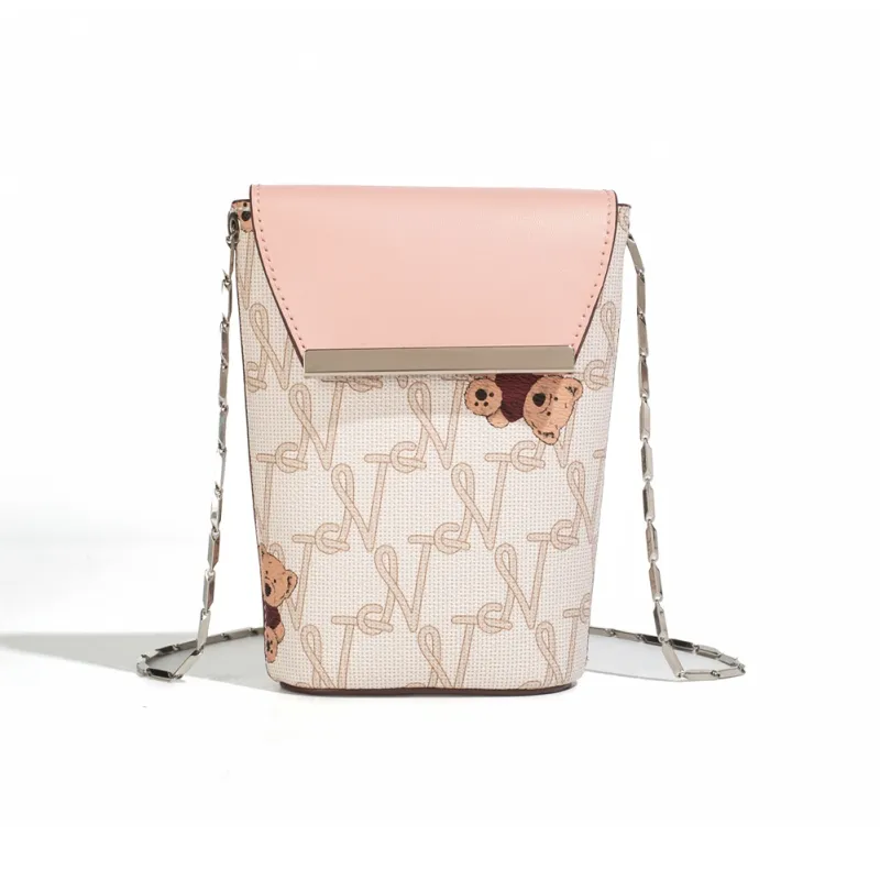 NOISY TEDDY PVC Cell Phone Pouch, Crossbody Bag Regular Women's Beige/Brown/Beige Pink-12