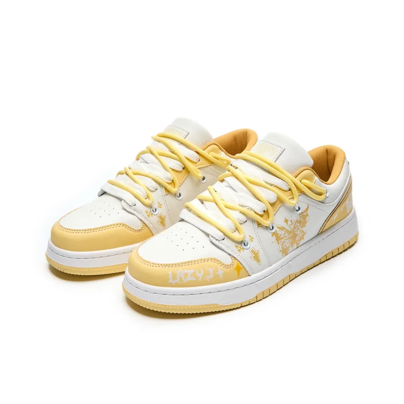 LAZY BONS Slip Resistant And Breathable Low Top Skateboard Shoes Unisex Light Yellow-1