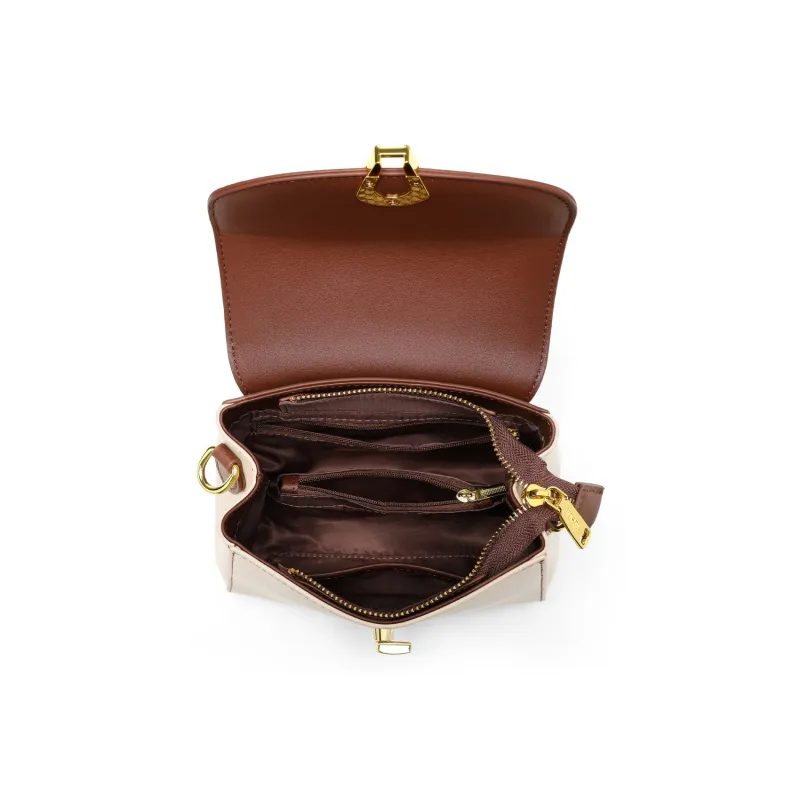 PT'SON Cow Leather Shoulder Bag, Crossbody Bag, Small Square Bag Regular Women's Ecru & Coffee-6