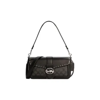 COACH Georgie Canvas With Leather Shoulder Bag Crossbody Bag Shoulder Bag Medium Size Women's Black