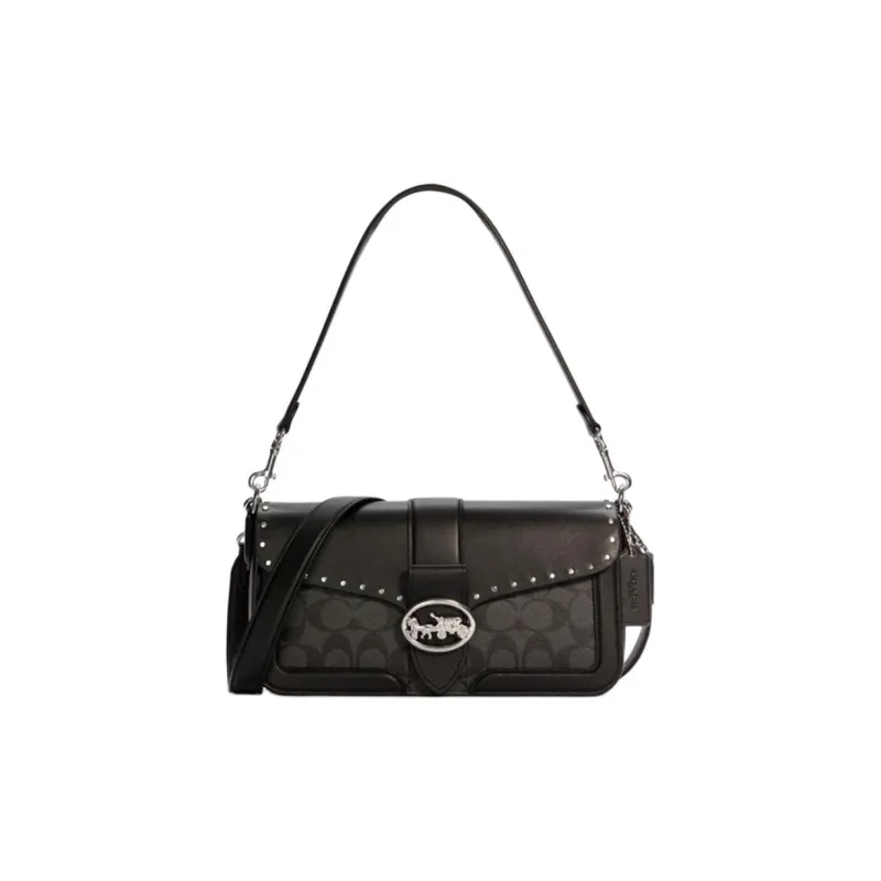 COACH Georgie Canvas With Leather Shoulder Bag Crossbody Bag Shoulder Bag Medium Size Women's Black-0