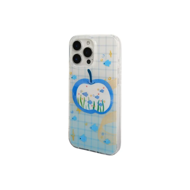 Sopi Acrylic Material Blue Plaid Apple Little Fish Phone Cases Compatible With IPhone 16/15 Pro Max/Apple 13/14 Pro/Max-2