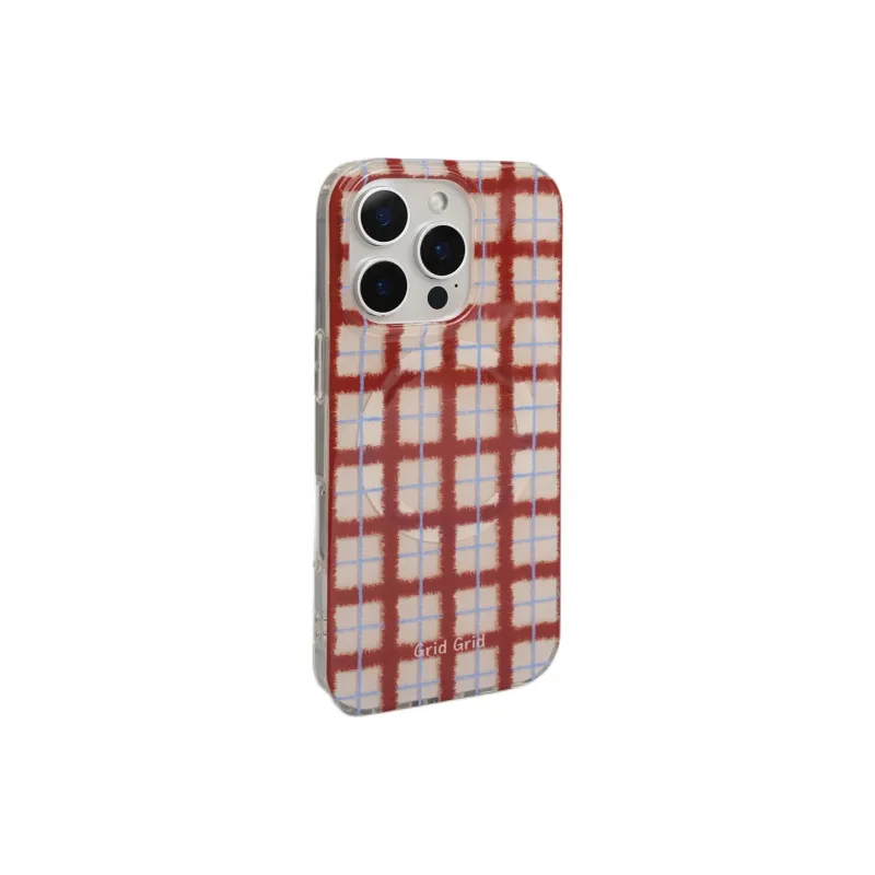 Sopi Acrylic Material Brown Red Plaid Floral Stand Phone Cases Compatible With IPhone 16/15 Pro Max/Apple 13/14 Pro/Max-5