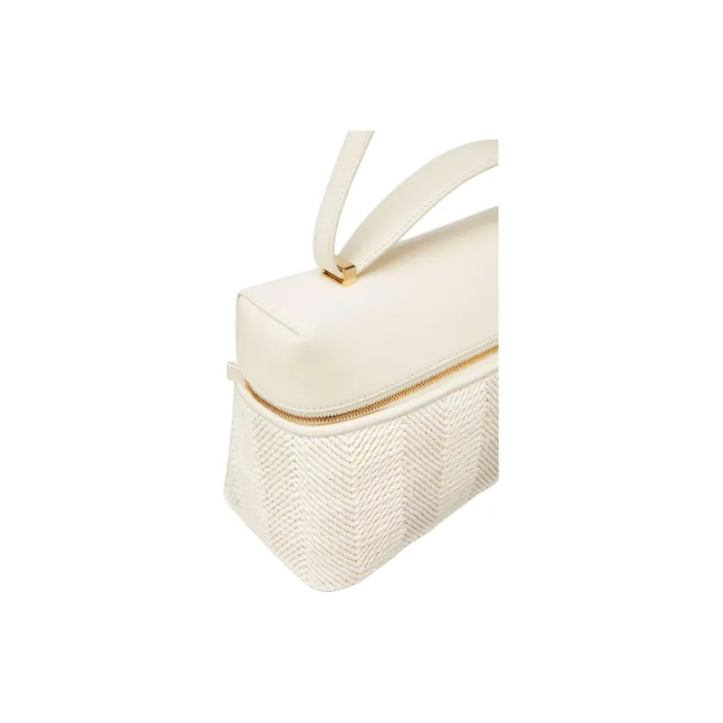 Loro Piana Extra Bag Cotton Shoulder Bag Women's Natural & Fine Language White & Sun Gold-3