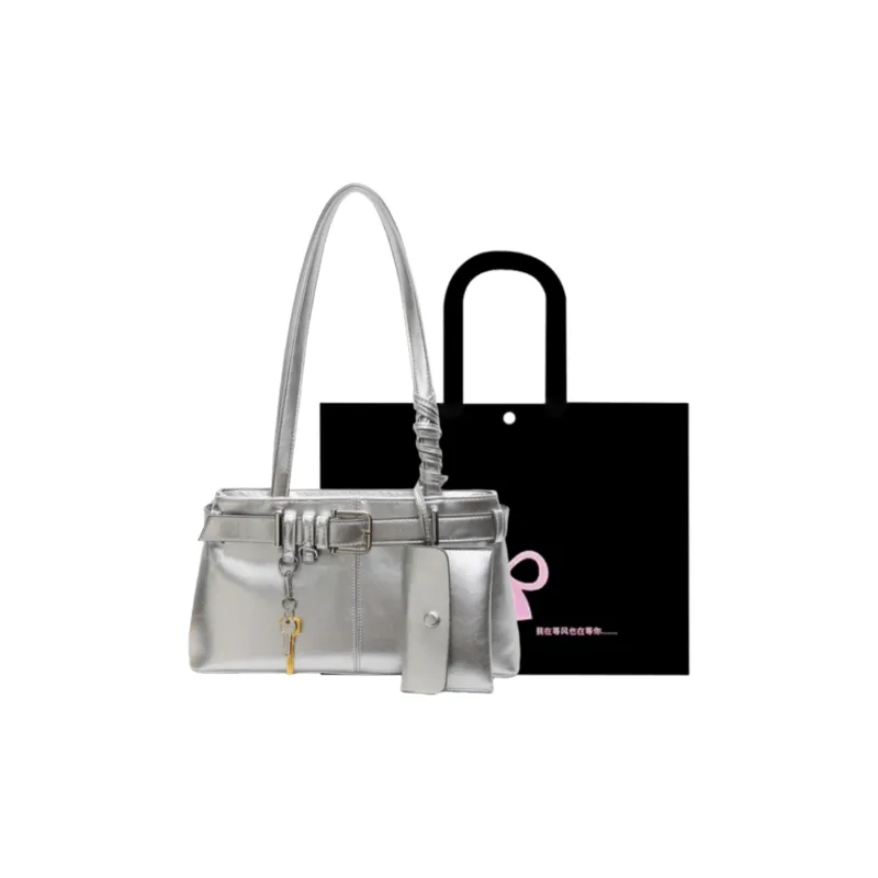 HACIN PU Shoulder Bag Women's Ecru/Silver/Black/Blue/Pink-7