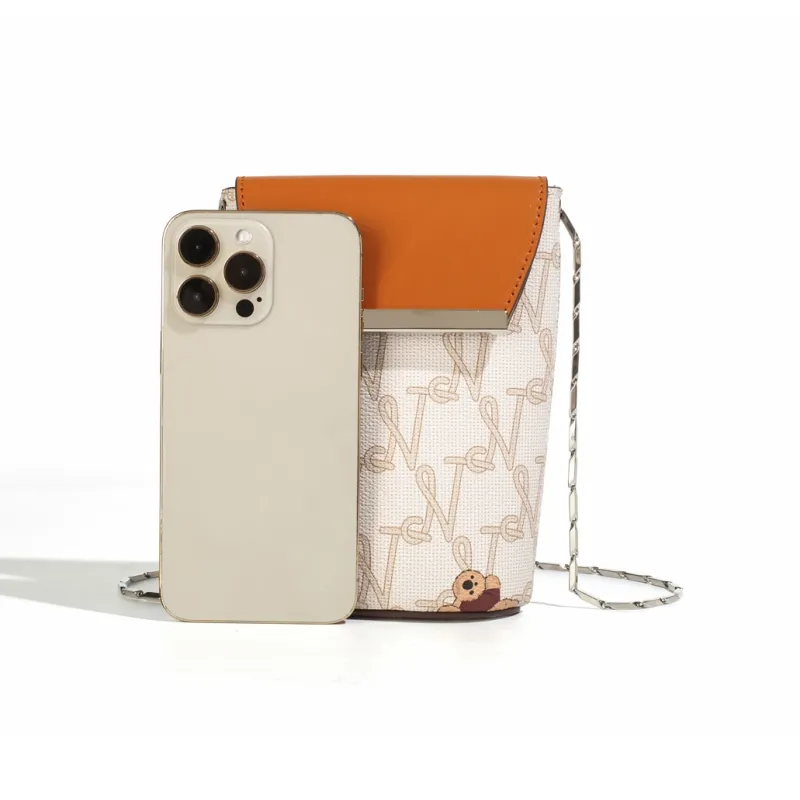NOISY TEDDY PVC Cell Phone Pouch, Crossbody Bag Regular Women's Beige/Brown/Beige Pink-4