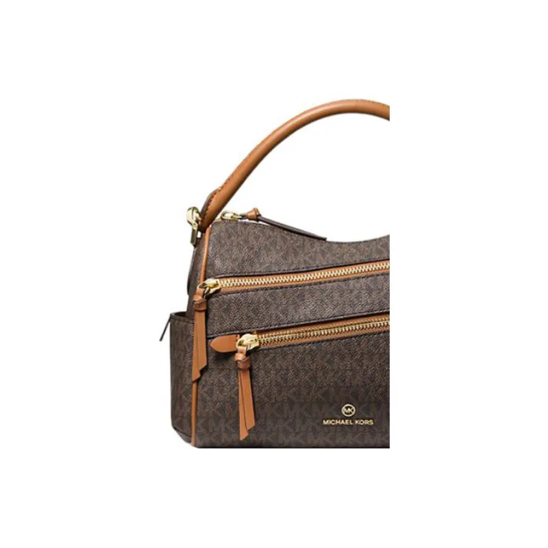 MICHAEL KORS Lorimer Canvas With Leather Biker Bag Handbag Shoulder Bag Crossbody Bag Women's Dark Brown & Acorn Brown-3