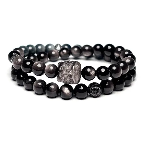 MOUNTAINS AND MANS Obsidian New Chinese Style Stackable Good Luck Beaded Bracelet Men's