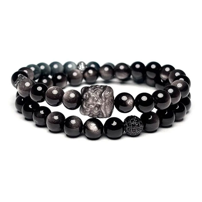 MOUNTAINS AND MANS Obsidian New Chinese Style Stackable Good Luck Beaded Bracelet Men's-0