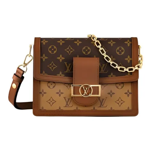 LOUIS VUITTON Dauphine Coated Canvas With Leather Trim Handbag Shoulder Bag Crossbody Bag Medium Size Women's Brown