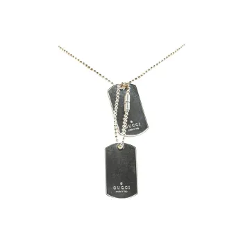 GUCCI 20th Century Sterling Silver Double Dog Tag Pendant Necklace