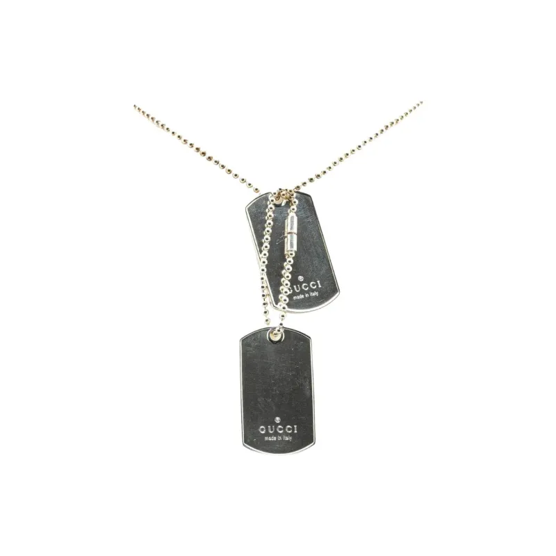 GUCCI 20th Century Sterling Silver Double Dog Tag Pendant Necklace-0