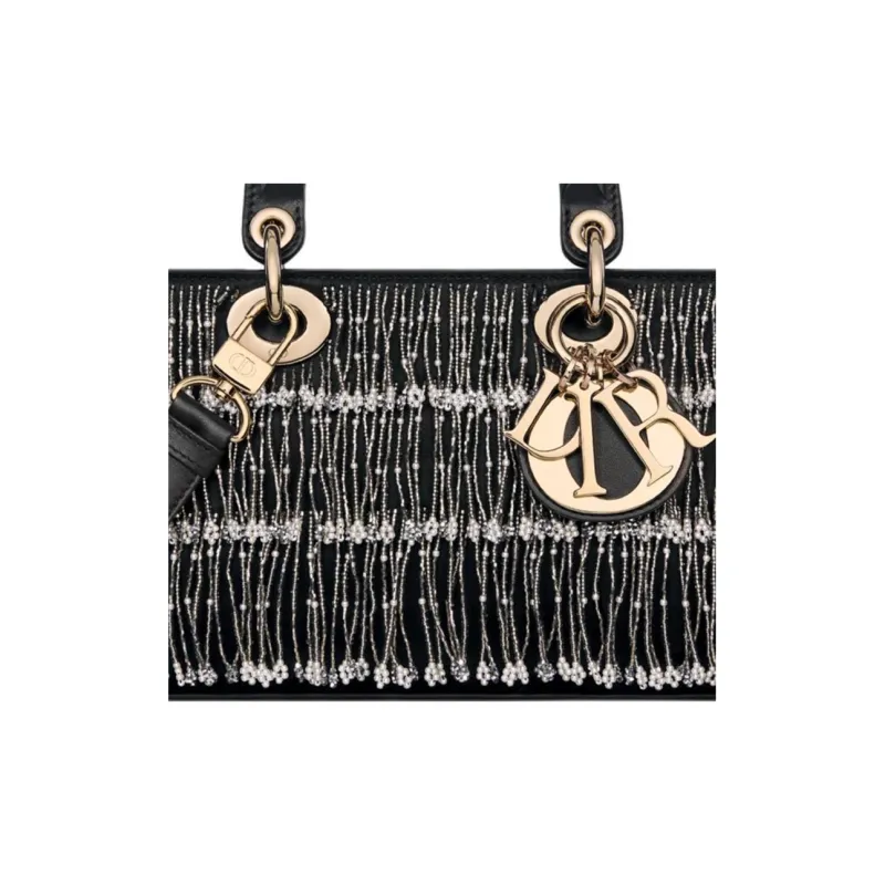 DIOR Lady D Joy Calfskin One Shoulder Handbag Medium Size Women's Black-4