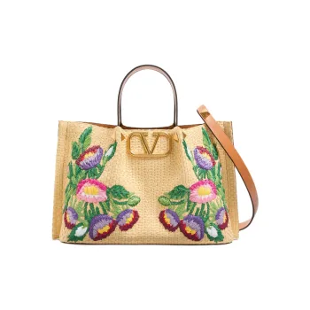 Valentino Raffia Tote Bag, Shopping Bag, Shoulder Bag, Handbag Medium Size Women's Natural & Multicolor