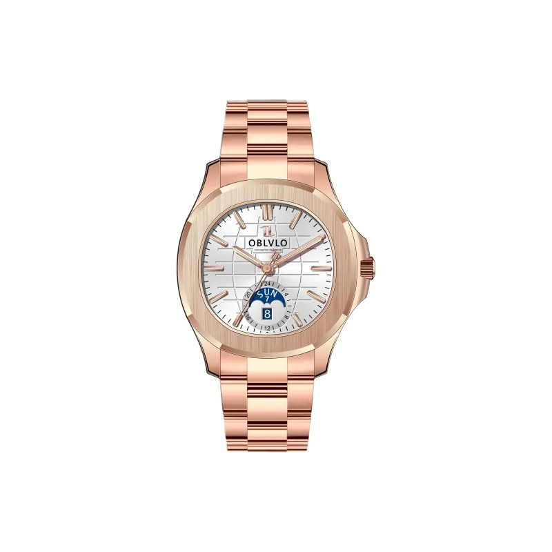 OBLVLO Automatic Mechanical Movement Stainless Steel Watchband Watch Men's Watches White Dial-14