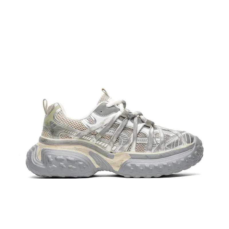 Kuding Chunky Sneakers Unisex Low Top Champagne/Black-5