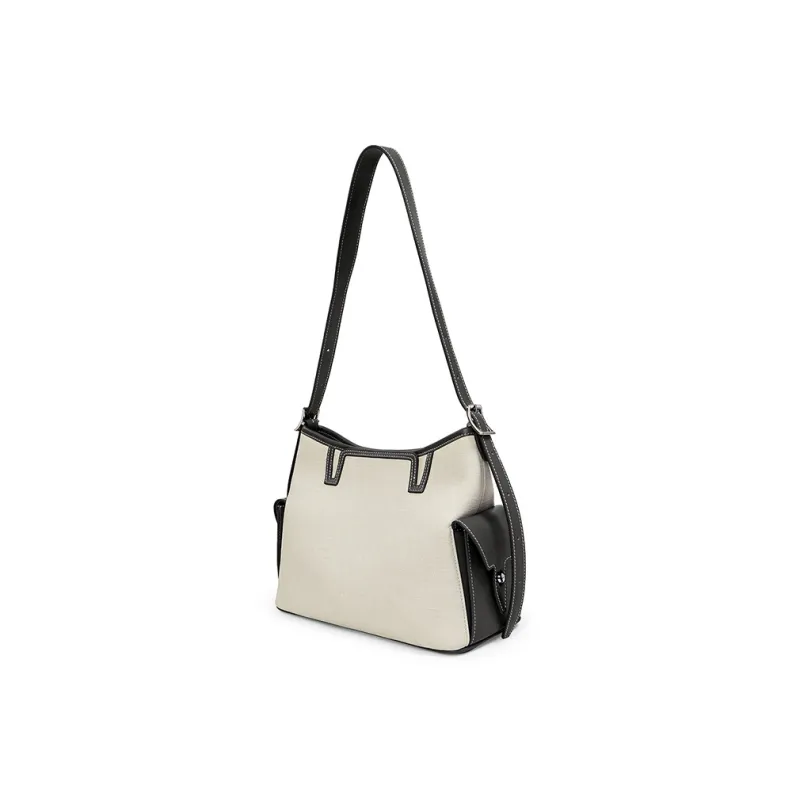 Teenmix Cow Leather With Synthetic Leather Shoulder Bag Women's Ecru & Black/Ecru & Light Green/Ecru & Khaki-1