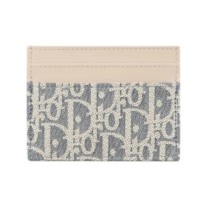 DIOR 30 Montaigne Cotton With Calfskin Card Holder Women's Blue-1
