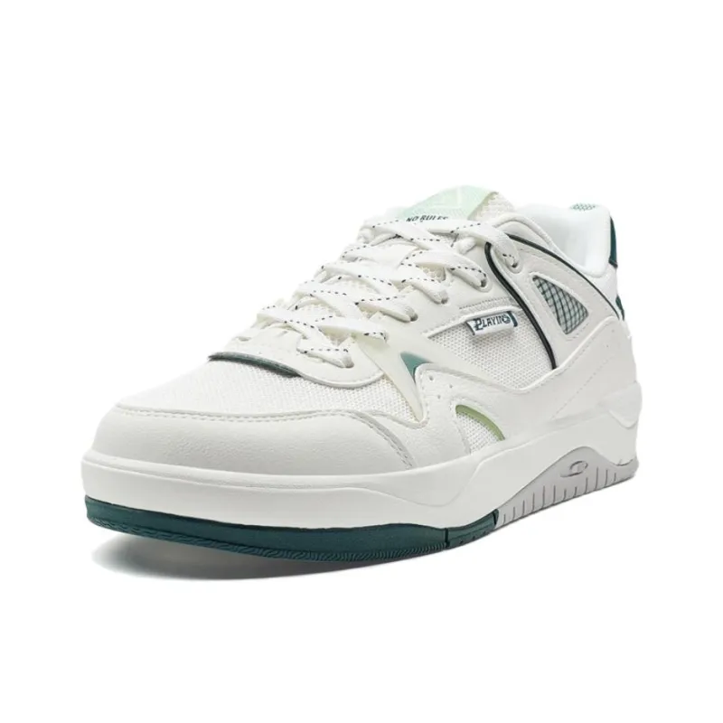 XTEP Anti Slip Wear Resistant Low Top Skateboard Shoes Men's White Green-1