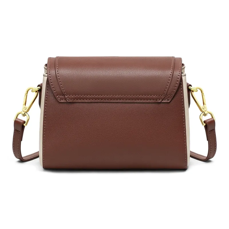 PT'SON Cow Leather Shoulder Bag, Crossbody Bag, Small Square Bag Regular Women's Ecru & Coffee-5
