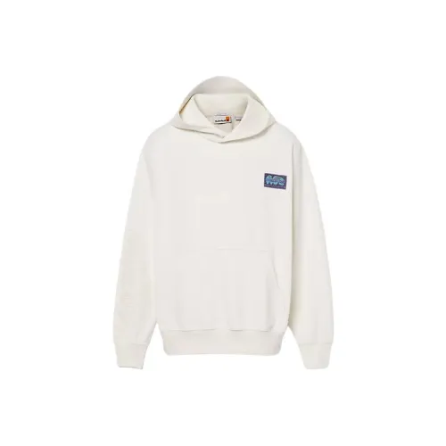 Timberland Globe Logo Textured Hoodie Sweatshirt Unisex White