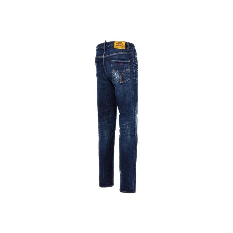 DSQUARED 2 Logo Patch Distressed Straight Leg Jeans-2