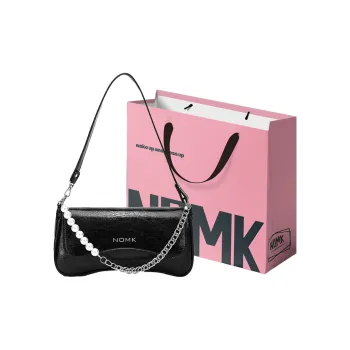 NOMK PU Shoulder Bag, Baguette Bag, Shoulder Bag Women's Black