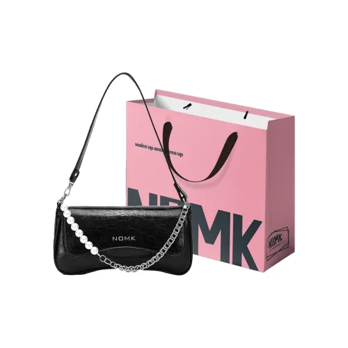 NOMK PU Shoulder Bag, Baguette Bag, Shoulder Bag Women's Black