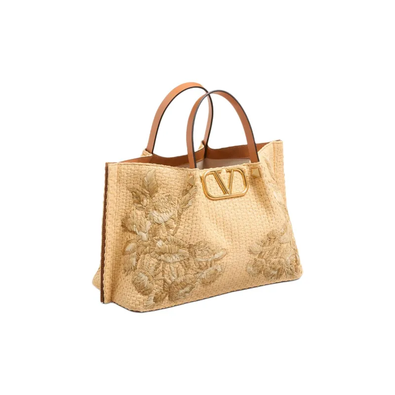 Valentino Raffia Tote Bag, Shopping Bag, Shoulder Bag, Handbag Medium Size Women's Natural-1
