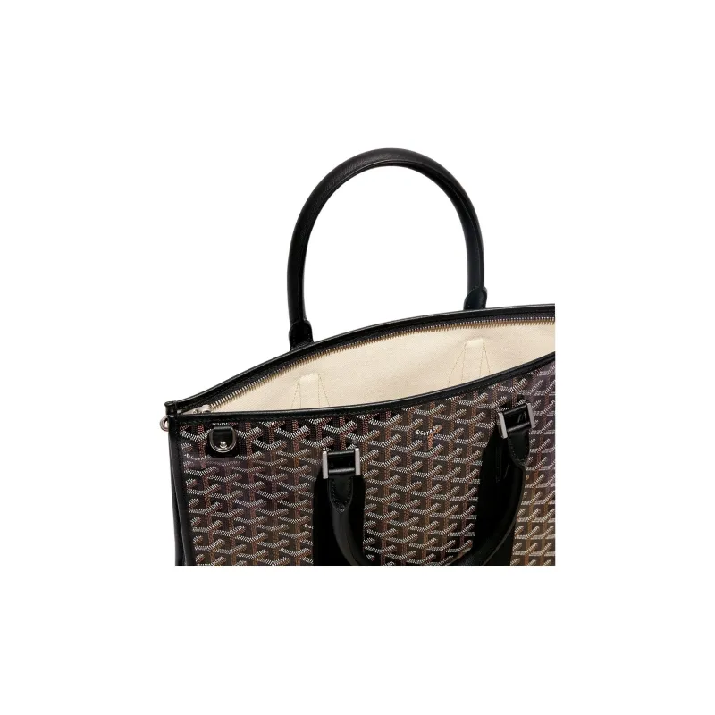 GOYARD Goyardine Canvas With Chevrons Calfskin Briefcase Shoulder Bag Crossbody Bag Handbag Unisex Black-3
