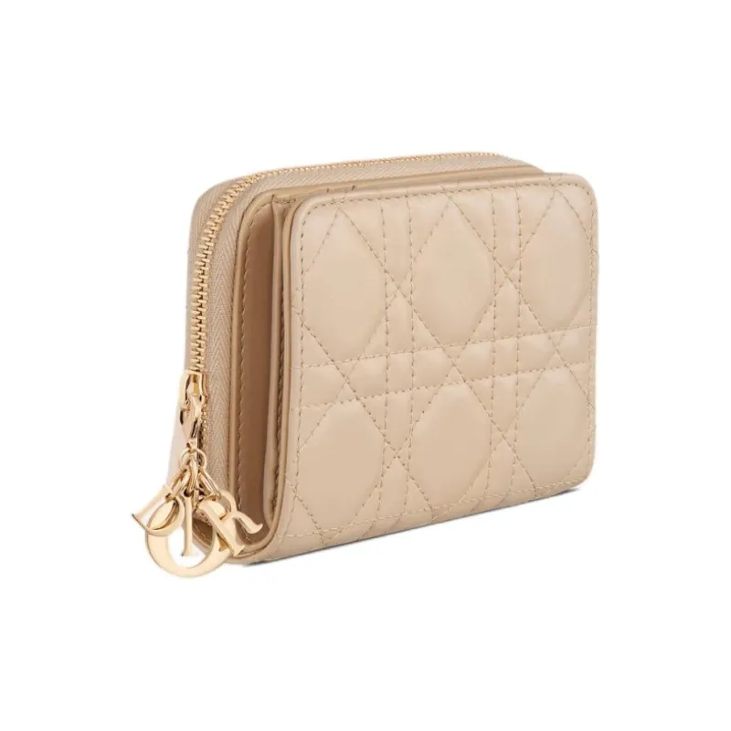 DIOR Lady Dior Lambskin Wallet Women's Pink Beige-1