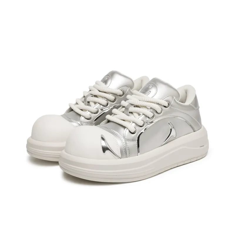 Hong Kong Meng Slip Resistant Cushioning Height Increasing Low Top Skateboard Shoes Unisex Silver-1