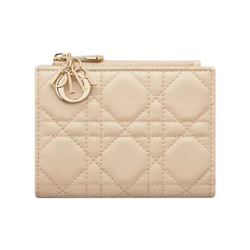 DIOR Lady DiorDahlia Sheepskin Wallet Women's Pink Beige-2