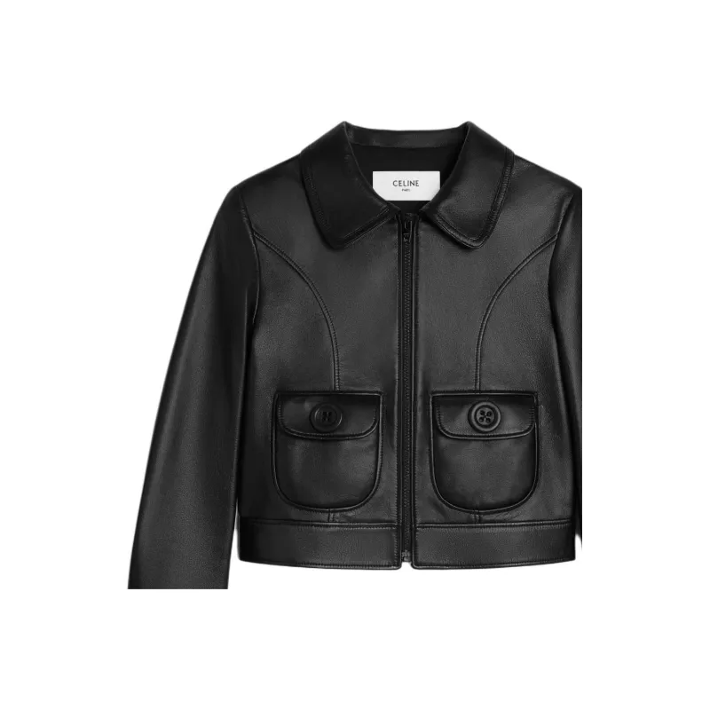 CELINE Straight Blouson Jacket In Soft Lambskin-3